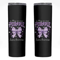 In May We Wear Purple Lupus Awareness Skinny Tumbler Purple Ribbon Coquette Bow