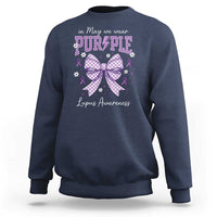 In May We Wear Purple Lupus Awareness Sweatshirt Purple Ribbon Coquette Bow