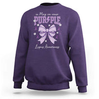 In May We Wear Purple Lupus Awareness Sweatshirt Purple Ribbon Coquette Bow