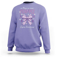 In May We Wear Purple Lupus Awareness Sweatshirt Purple Ribbon Coquette Bow