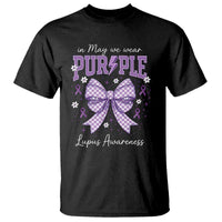 In May We Wear Purple Lupus Awareness T Shirt Purple Ribbon Coquette Bow