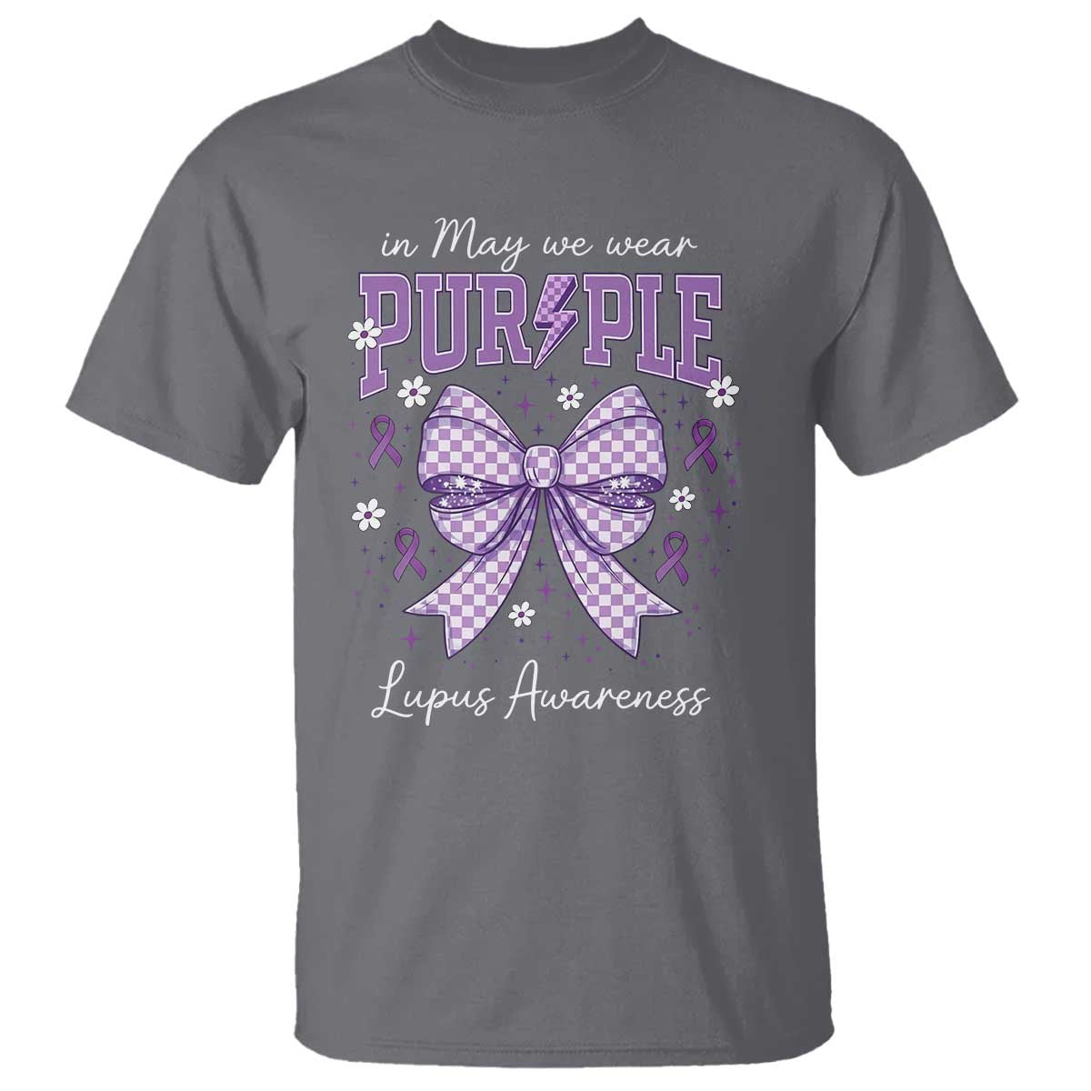 In May We Wear Purple Lupus Awareness T Shirt Purple Ribbon Coquette Bow