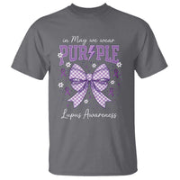 In May We Wear Purple Lupus Awareness T Shirt Purple Ribbon Coquette Bow