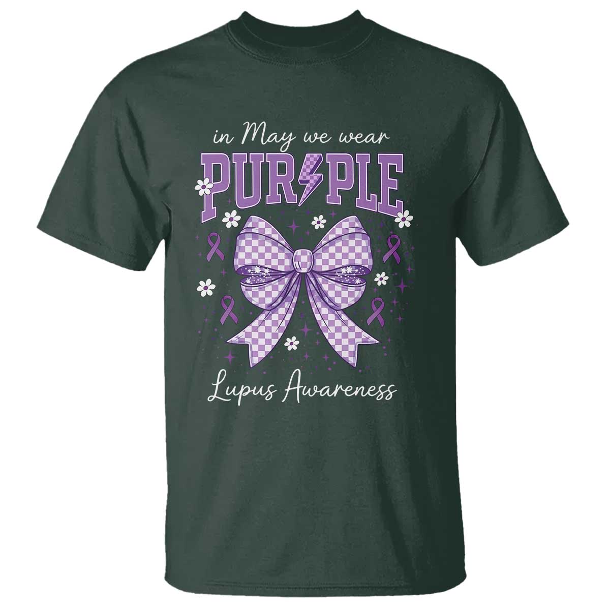 In May We Wear Purple Lupus Awareness T Shirt Purple Ribbon Coquette Bow