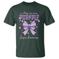 In May We Wear Purple Lupus Awareness T Shirt Purple Ribbon Coquette Bow