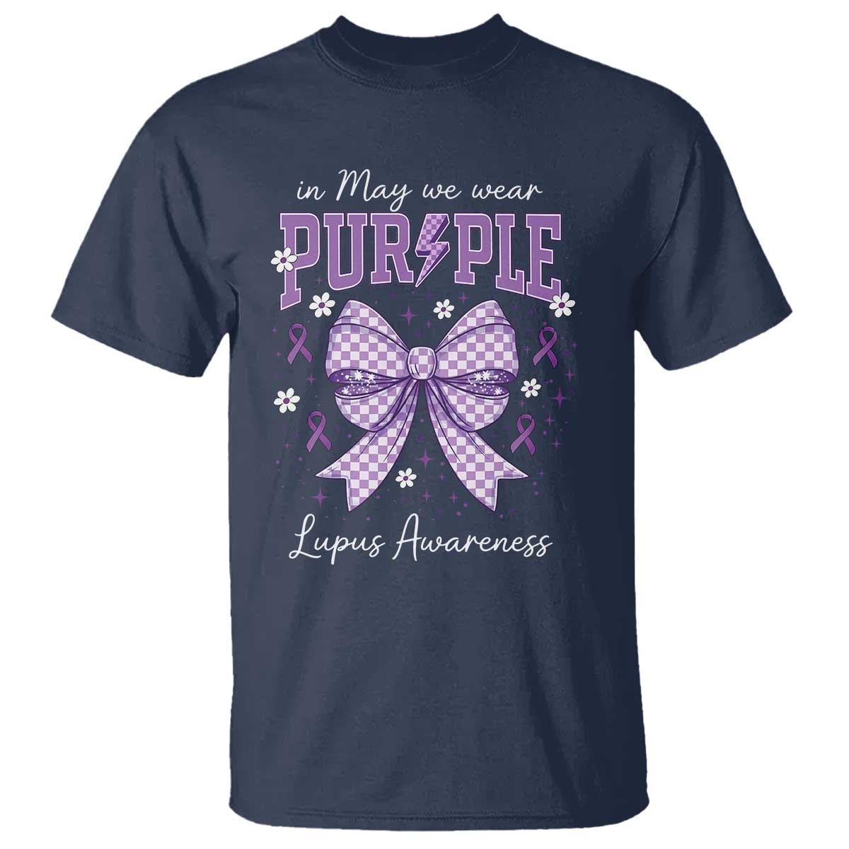 In May We Wear Purple Lupus Awareness T Shirt Purple Ribbon Coquette Bow