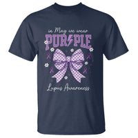 In May We Wear Purple Lupus Awareness T Shirt Purple Ribbon Coquette Bow
