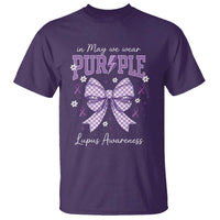 In May We Wear Purple Lupus Awareness T Shirt Purple Ribbon Coquette Bow