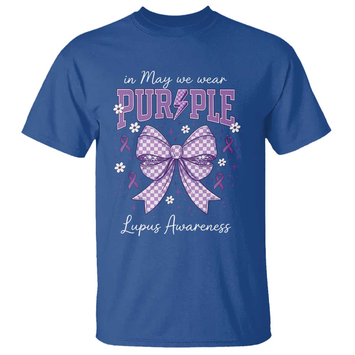 In May We Wear Purple Lupus Awareness T Shirt Purple Ribbon Coquette Bow
