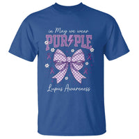 In May We Wear Purple Lupus Awareness T Shirt Purple Ribbon Coquette Bow