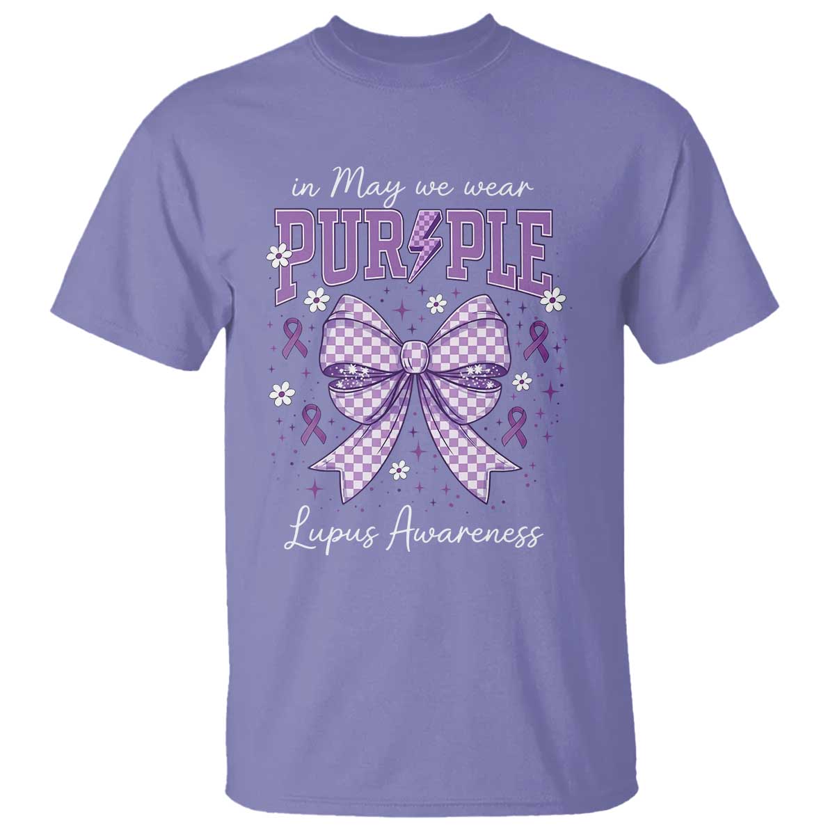 In May We Wear Purple Lupus Awareness T Shirt Purple Ribbon Coquette Bow