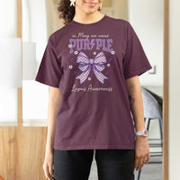 In May We Wear Purple Lupus Awareness T Shirt For Women Purple Ribbon Coquette Bow