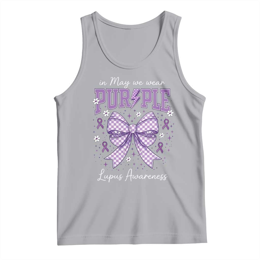 In May We Wear Purple Lupus Awareness Tank Top Purple Ribbon Coquette Bow