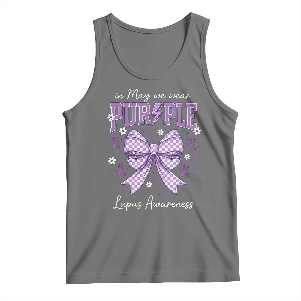 In May We Wear Purple Lupus Awareness Tank Top Purple Ribbon Coquette Bow