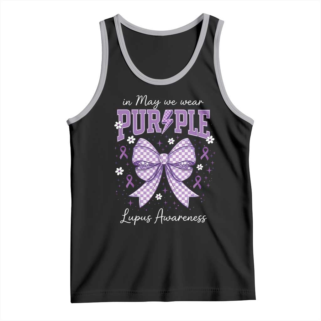 In May We Wear Purple Lupus Awareness Tank Top Purple Ribbon Coquette Bow