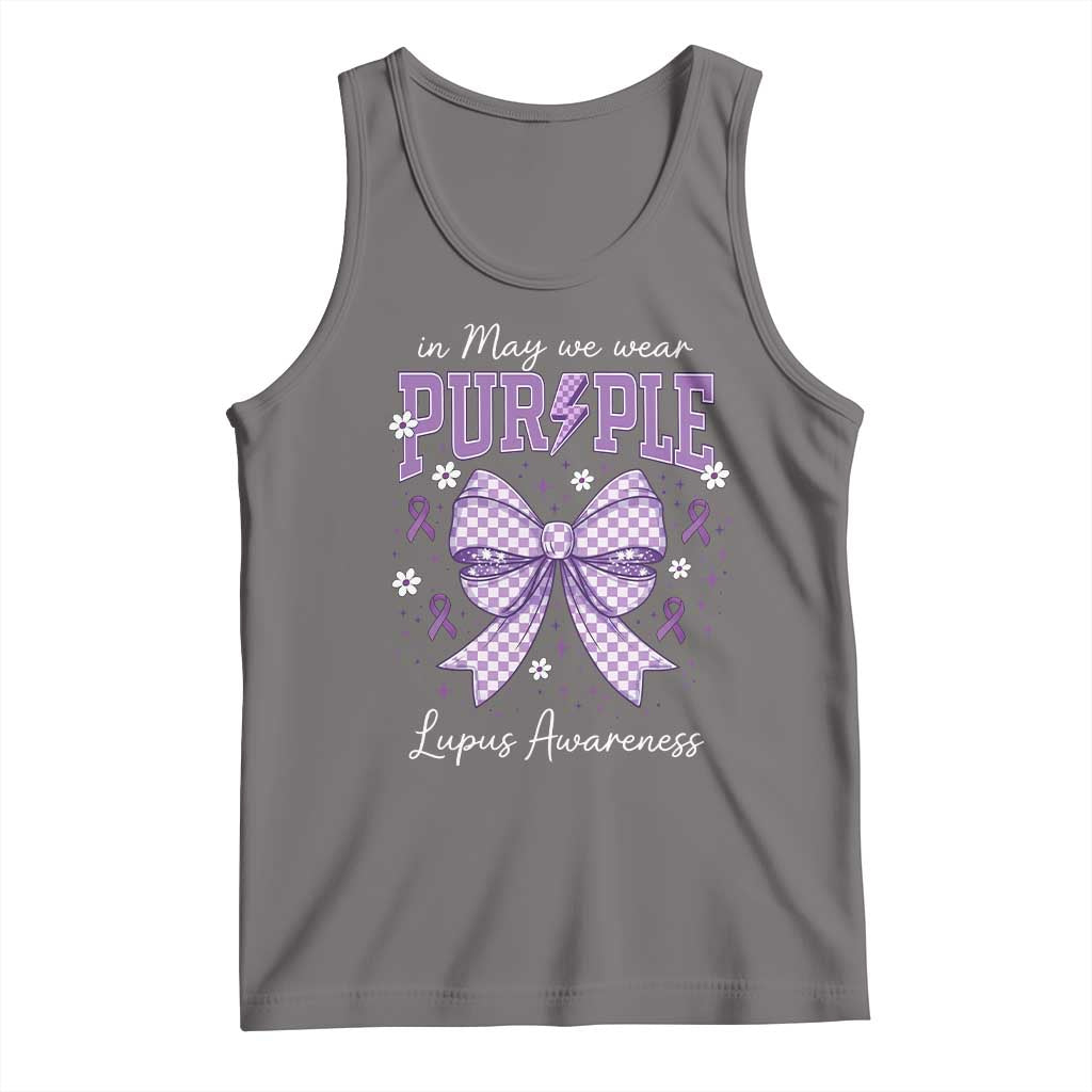 In May We Wear Purple Lupus Awareness Tank Top Purple Ribbon Coquette Bow