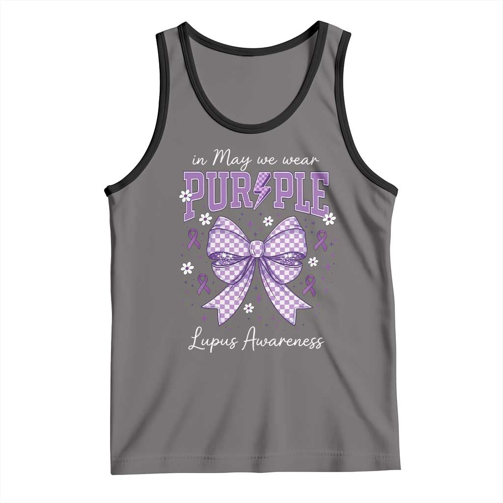In May We Wear Purple Lupus Awareness Tank Top Purple Ribbon Coquette Bow