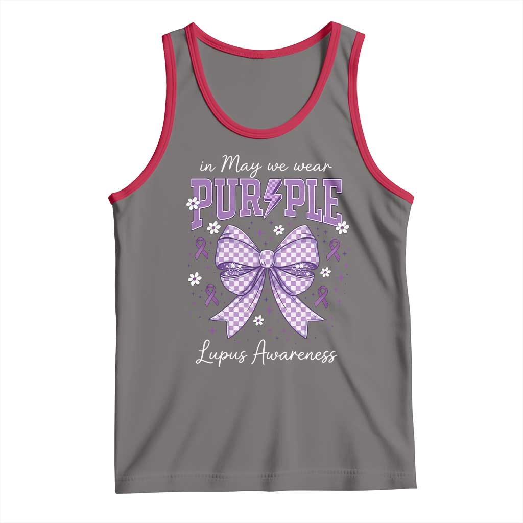 In May We Wear Purple Lupus Awareness Tank Top Purple Ribbon Coquette Bow