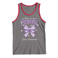 In May We Wear Purple Lupus Awareness Tank Top Purple Ribbon Coquette Bow