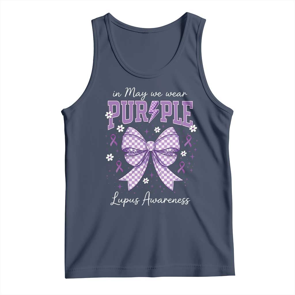 In May We Wear Purple Lupus Awareness Tank Top Purple Ribbon Coquette Bow