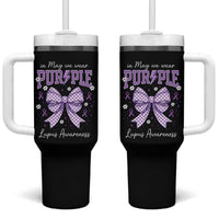 In May We Wear Purple Lupus Awareness Tumbler With Handle Purple Ribbon Coquette Bow