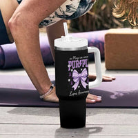 In May We Wear Purple Lupus Awareness Tumbler With Handle Purple Ribbon Coquette Bow
