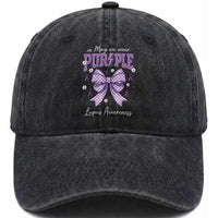 In May We Wear Purple Lupus Awareness Washed Cotton Baseball Cap Purple Ribbon Coquette Bow