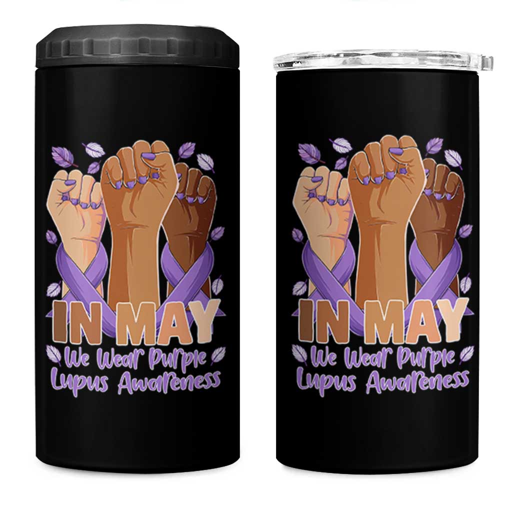 In May We Wear Purple Lupus Awareness 4 in 1 Can Cooler Tumbler Purple Ribbon