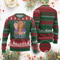 In May We Wear Purple Lupus Awareness Ugly Christmas Sweater Purple Ribbon