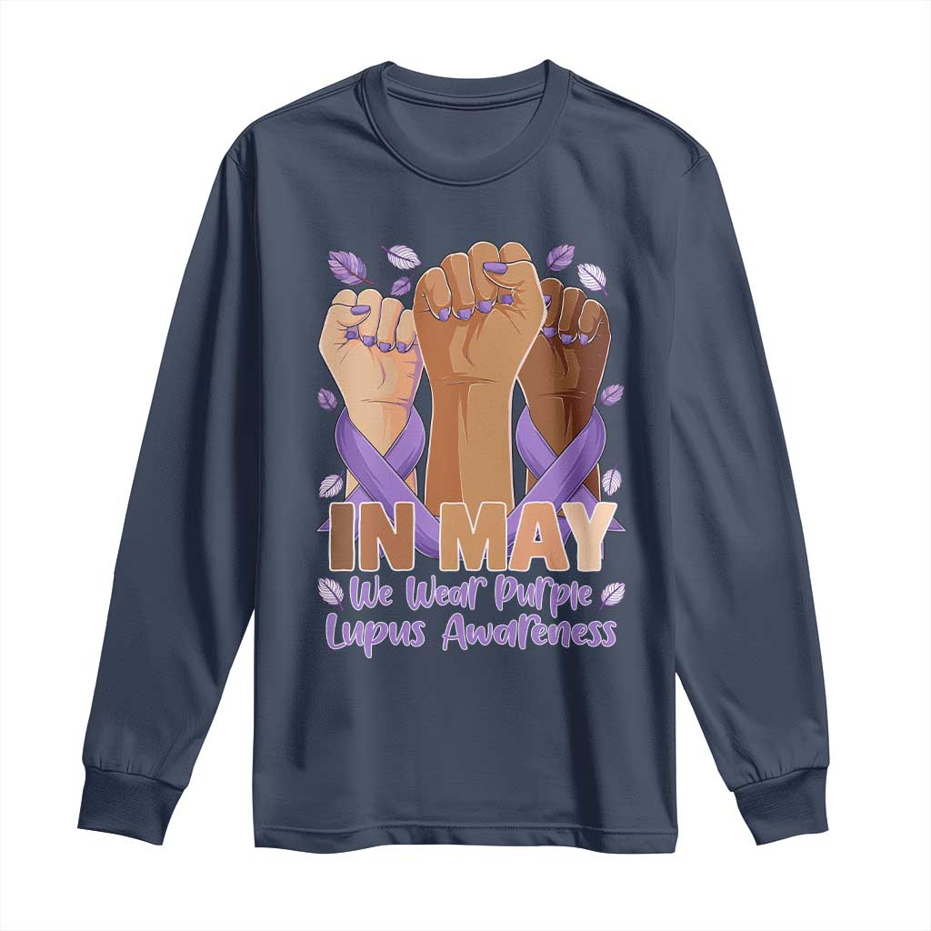 In May We Wear Purple Lupus Awareness Long Sleeve Shirt Purple Ribbon
