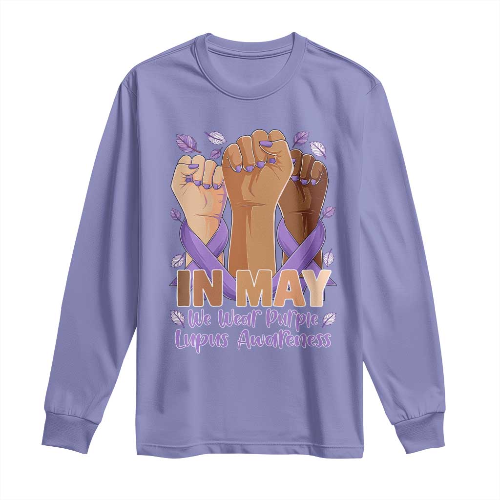 In May We Wear Purple Lupus Awareness Long Sleeve Shirt Purple Ribbon