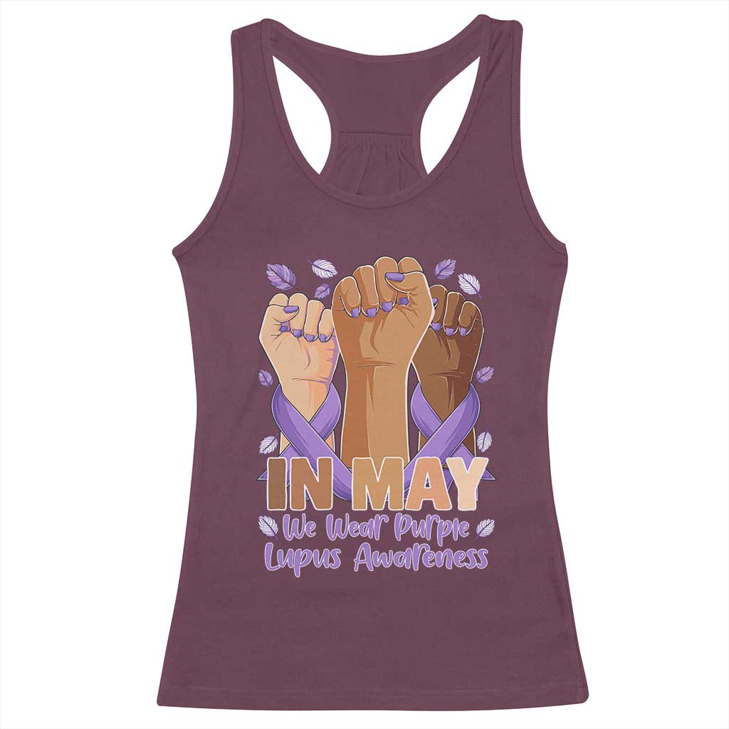 In May We Wear Purple Lupus Awareness Racerback Tank Top Purple Ribbon