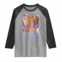 In May We Wear Purple Lupus Awareness Raglan Shirt Purple Ribbon
