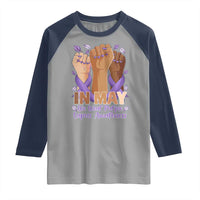 In May We Wear Purple Lupus Awareness Raglan Shirt Purple Ribbon
