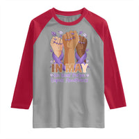 In May We Wear Purple Lupus Awareness Raglan Shirt Purple Ribbon