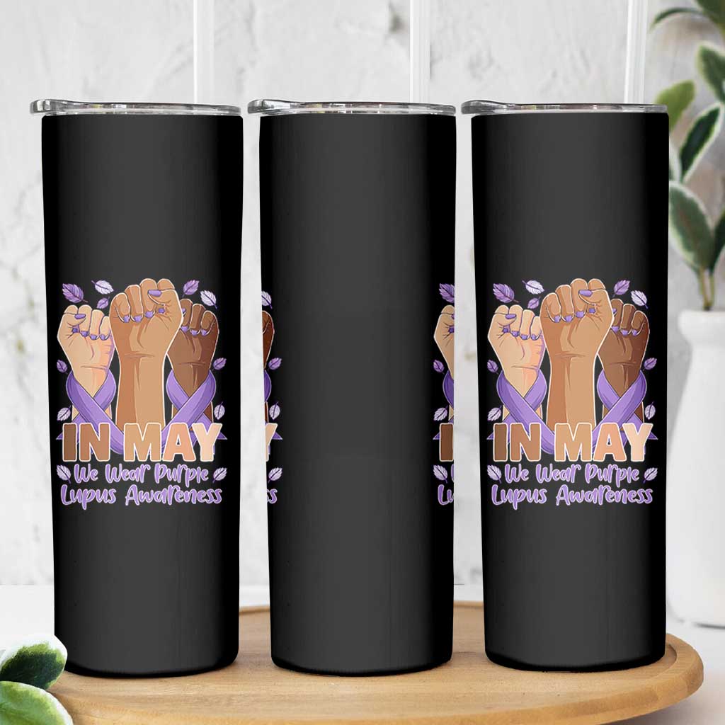 In May We Wear Purple Lupus Awareness Skinny Tumbler Purple Ribbon