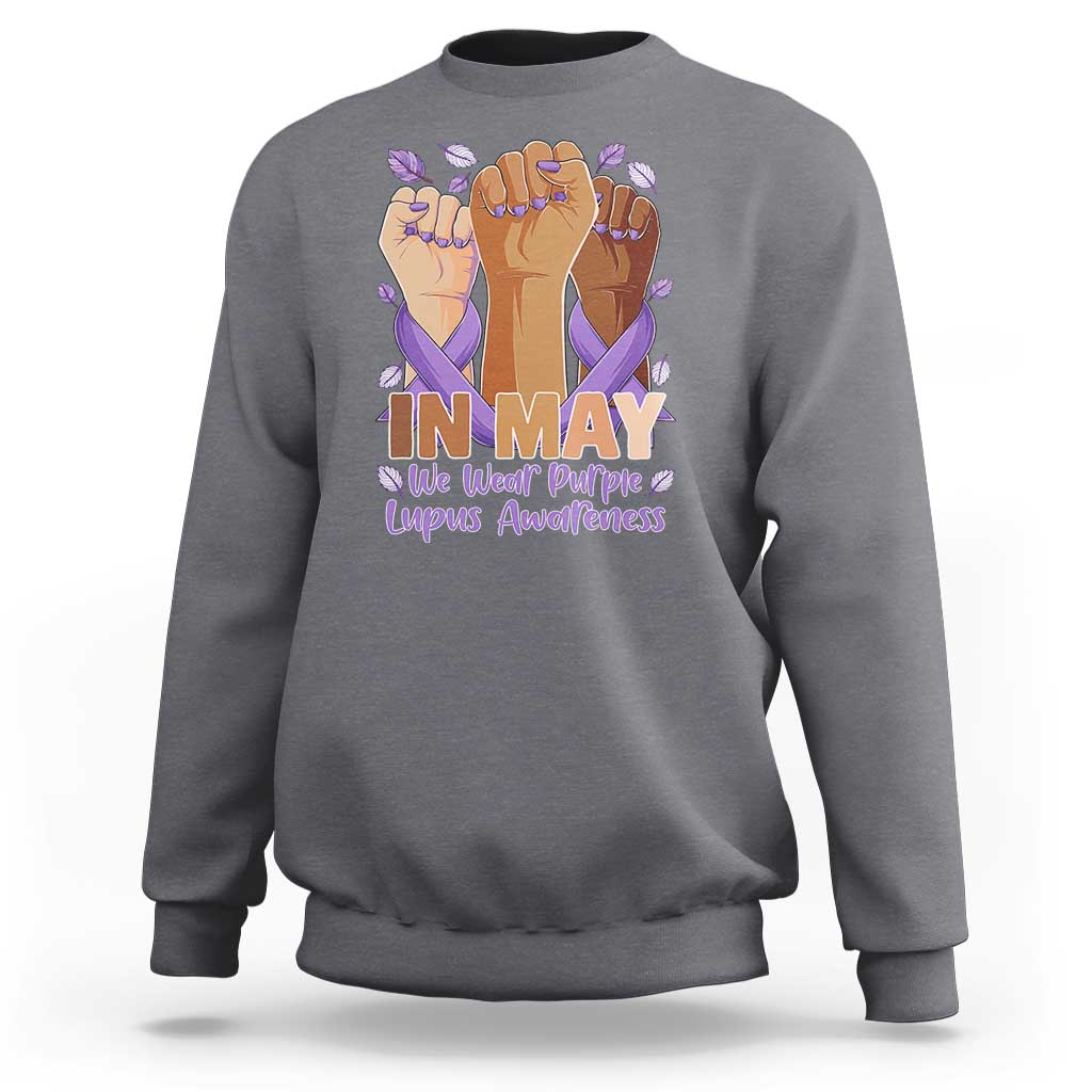 In May We Wear Purple Lupus Awareness Sweatshirt Purple Ribbon