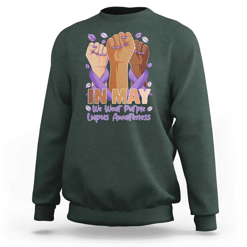 In May We Wear Purple Lupus Awareness Sweatshirt Purple Ribbon
