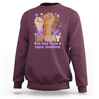 In May We Wear Purple Lupus Awareness Sweatshirt Purple Ribbon