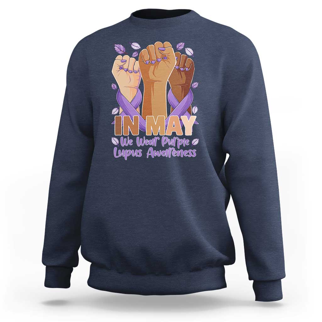 In May We Wear Purple Lupus Awareness Sweatshirt Purple Ribbon