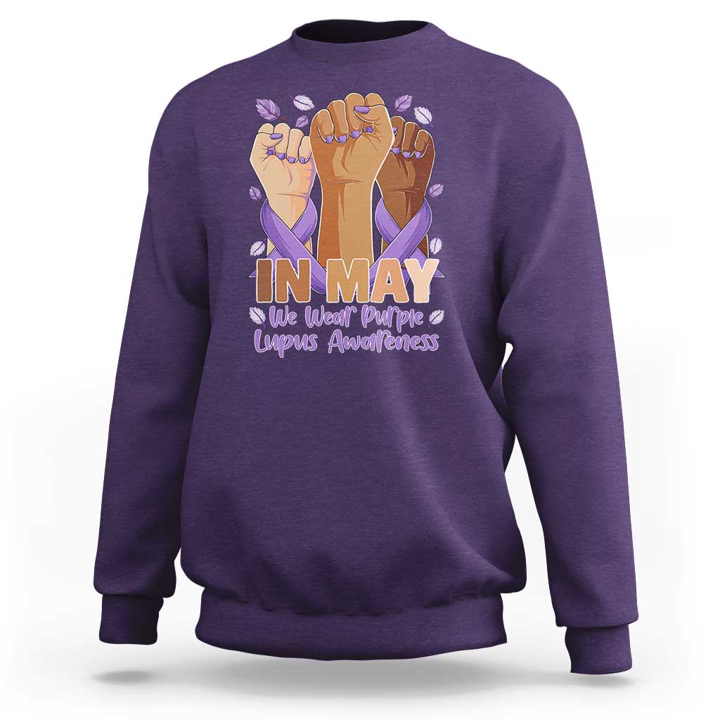 In May We Wear Purple Lupus Awareness Sweatshirt Purple Ribbon