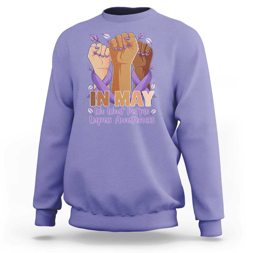 In May We Wear Purple Lupus Awareness Sweatshirt Purple Ribbon