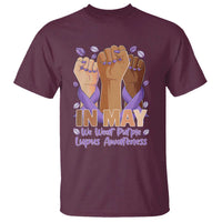In May We Wear Purple Lupus Awareness T Shirt Purple Ribbon