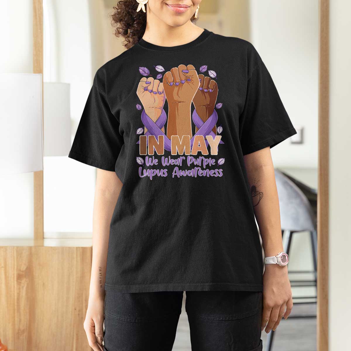 In May We Wear Purple Lupus Awareness T Shirt For Women Purple Ribbon
