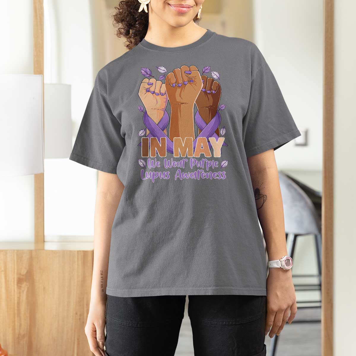 In May We Wear Purple Lupus Awareness T Shirt For Women Purple Ribbon