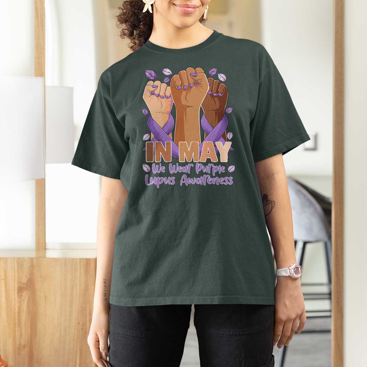 In May We Wear Purple Lupus Awareness T Shirt For Women Purple Ribbon