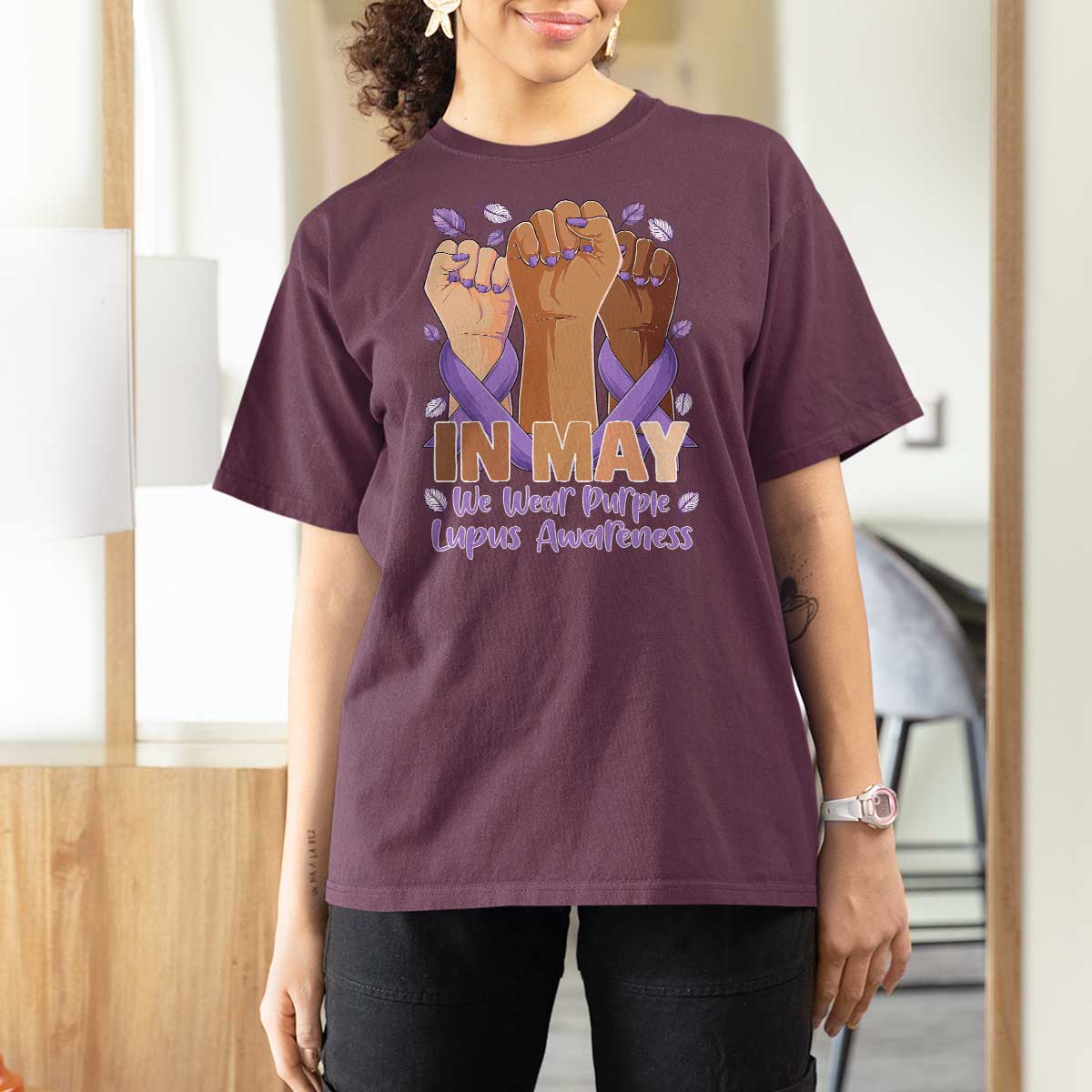 In May We Wear Purple Lupus Awareness T Shirt For Women Purple Ribbon