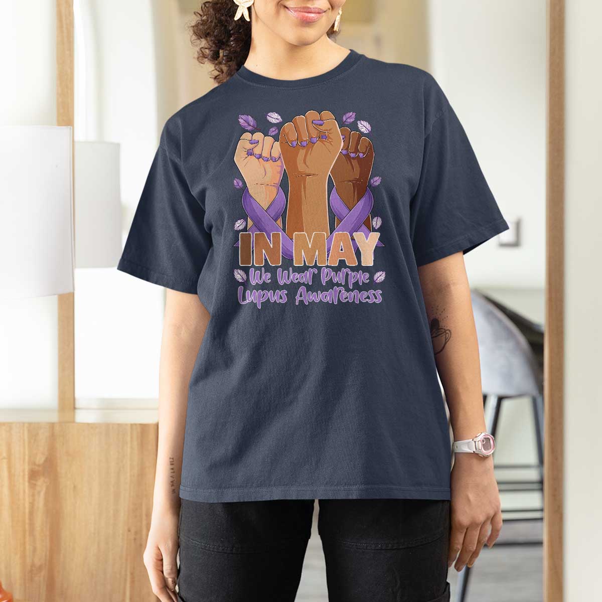 In May We Wear Purple Lupus Awareness T Shirt For Women Purple Ribbon