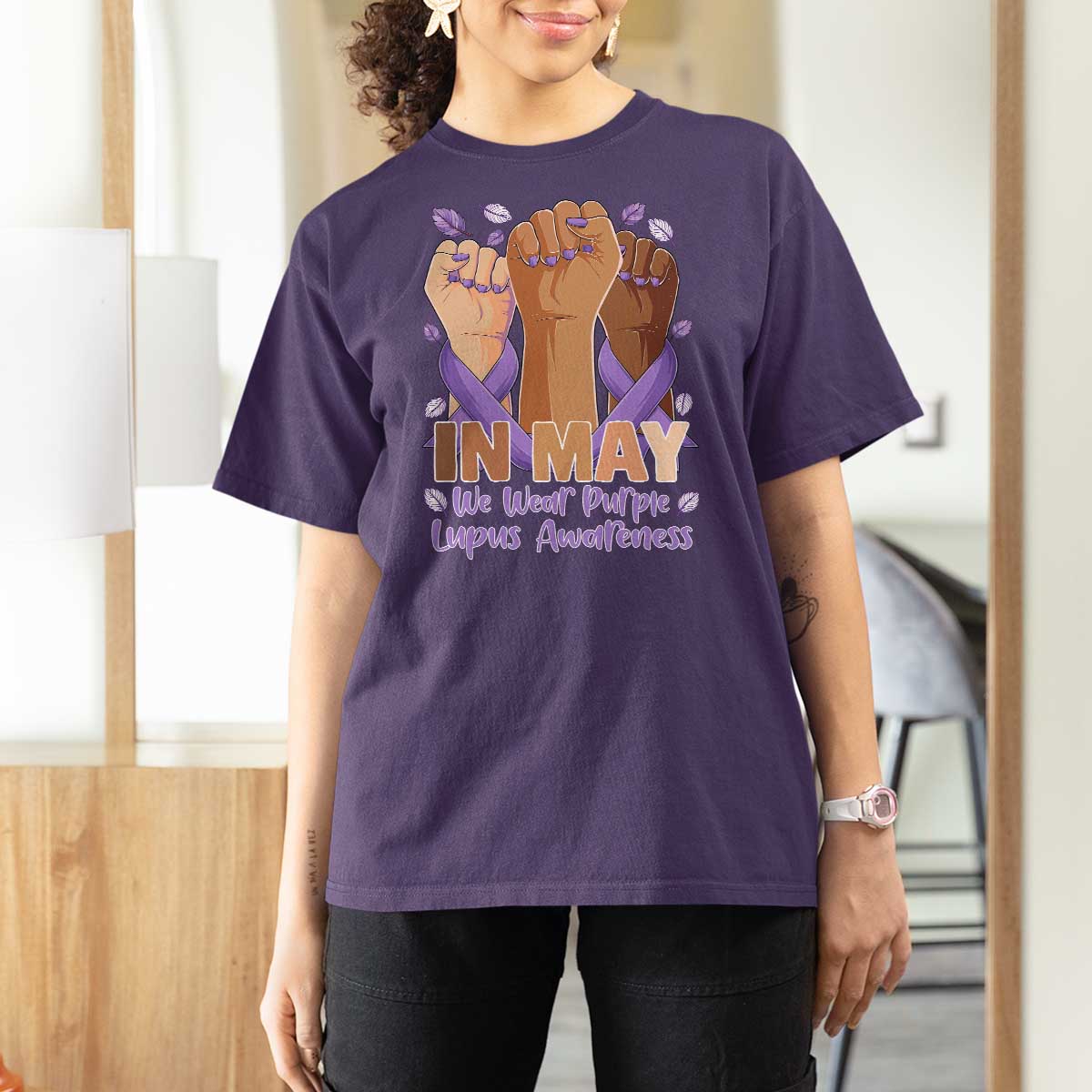 In May We Wear Purple Lupus Awareness T Shirt For Women Purple Ribbon