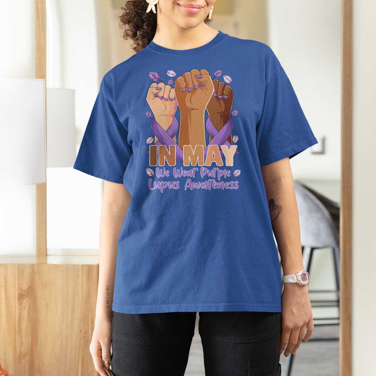 In May We Wear Purple Lupus Awareness T Shirt For Women Purple Ribbon